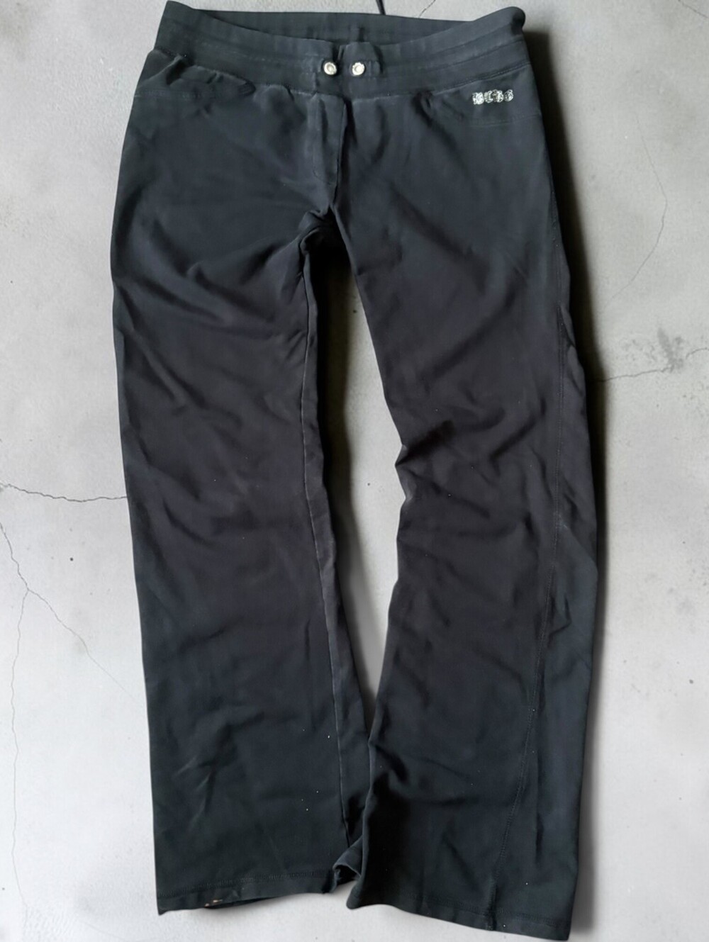 Y2K BCBG McBling Flared Sweatpants Womens Large 2000s Core Black Wide Leg Grunge
